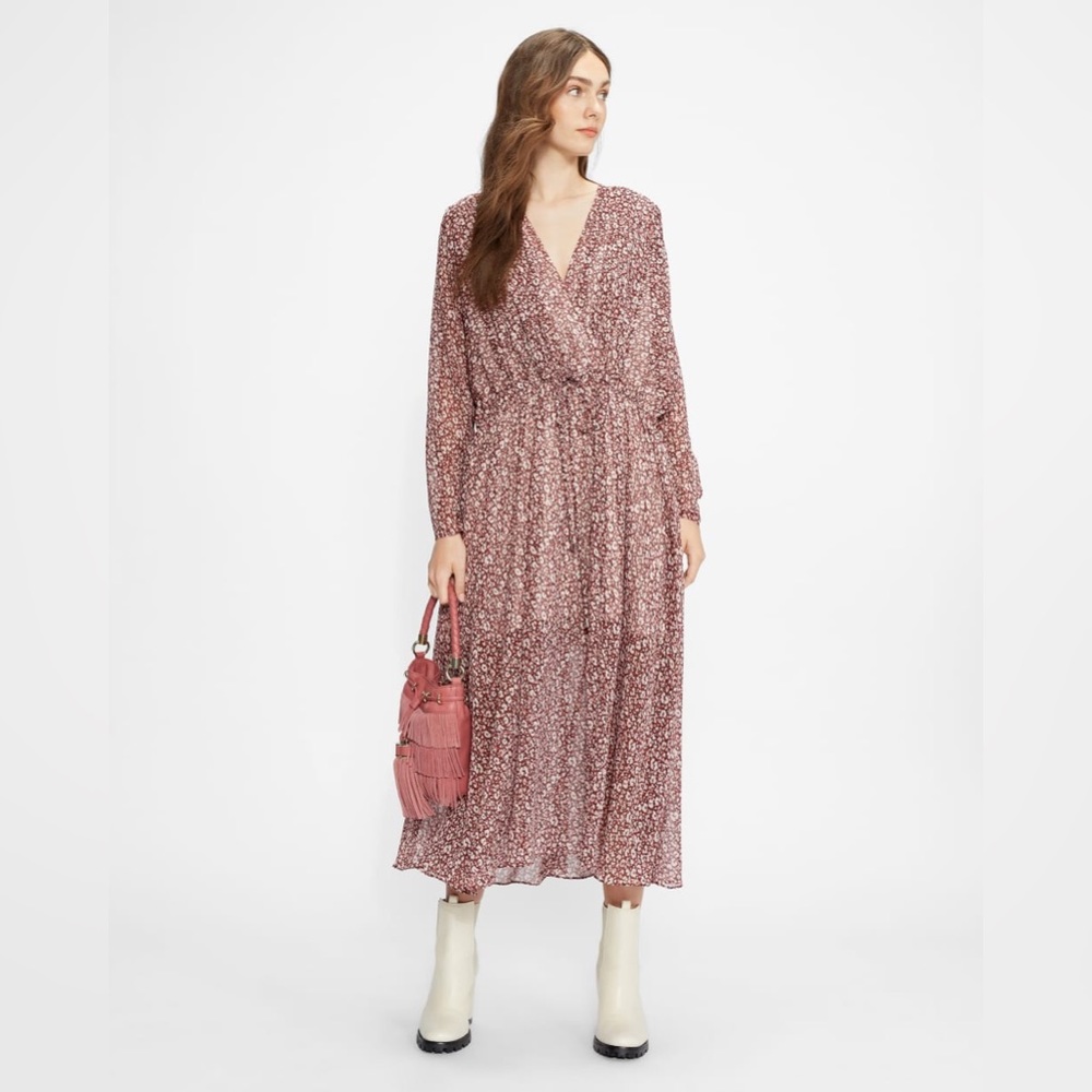 Ted Baker Vallyy Draped Midi Boho Dress with Batwing Sleeve in Deep Purple sz10